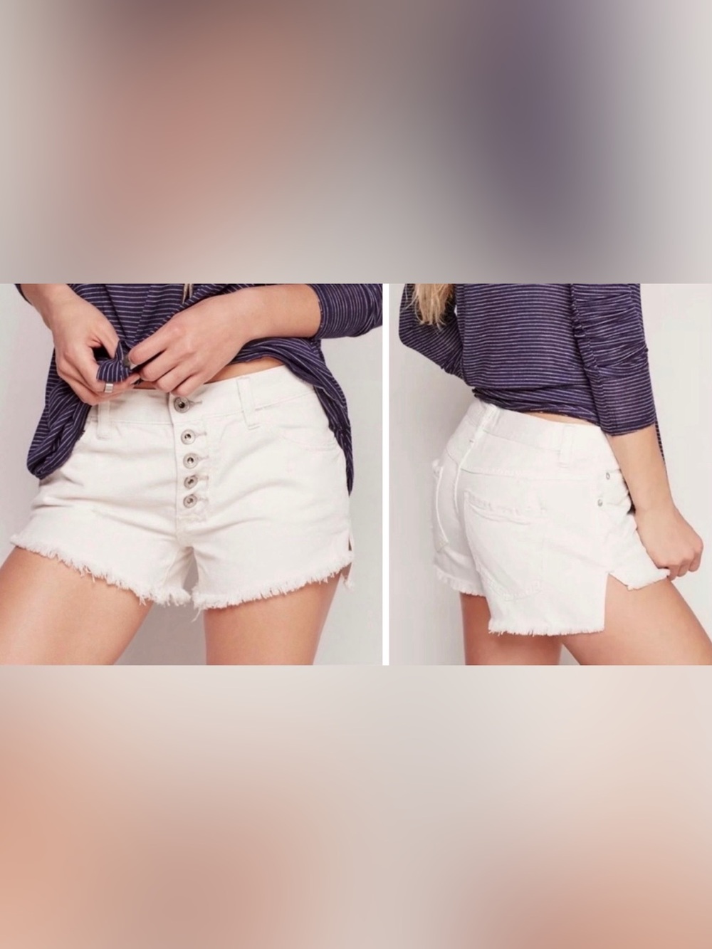 Free People Cream High-Rise Button-Fly Denim Shorts